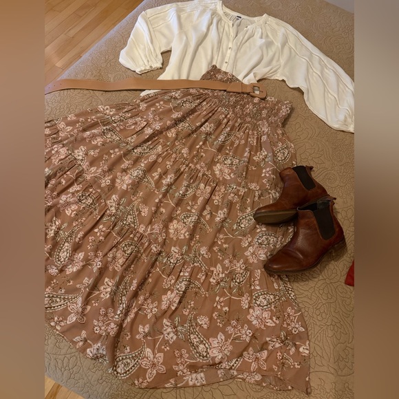 American Eagle Mocha Taupe Pink Floral Paisley Boho Cottagecore Maxi Skirt, L - Picture 2 of 8
